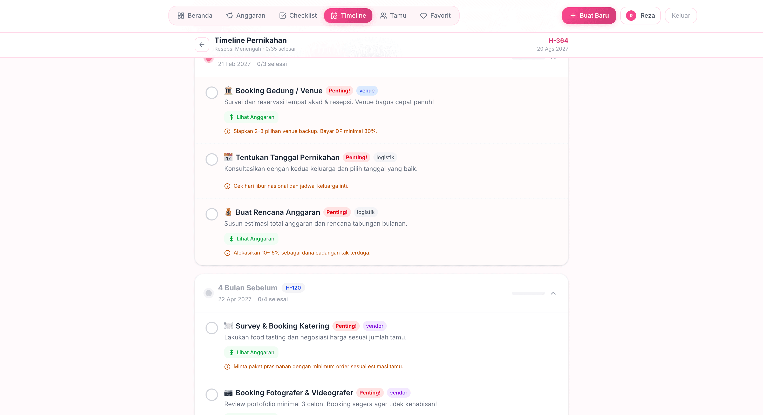 Checklist perlengkapan — status per item