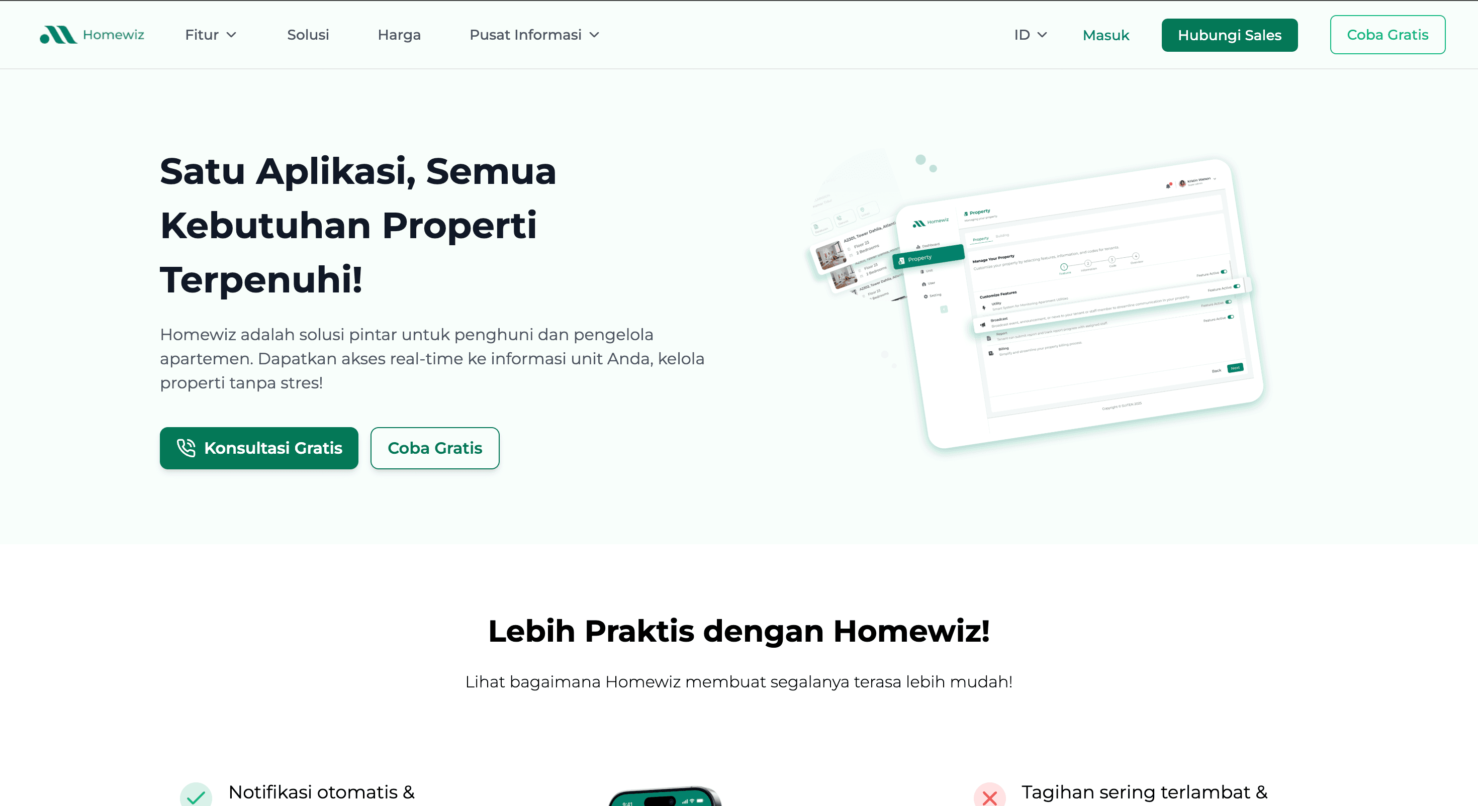Landing page produk untuk pengelola properti