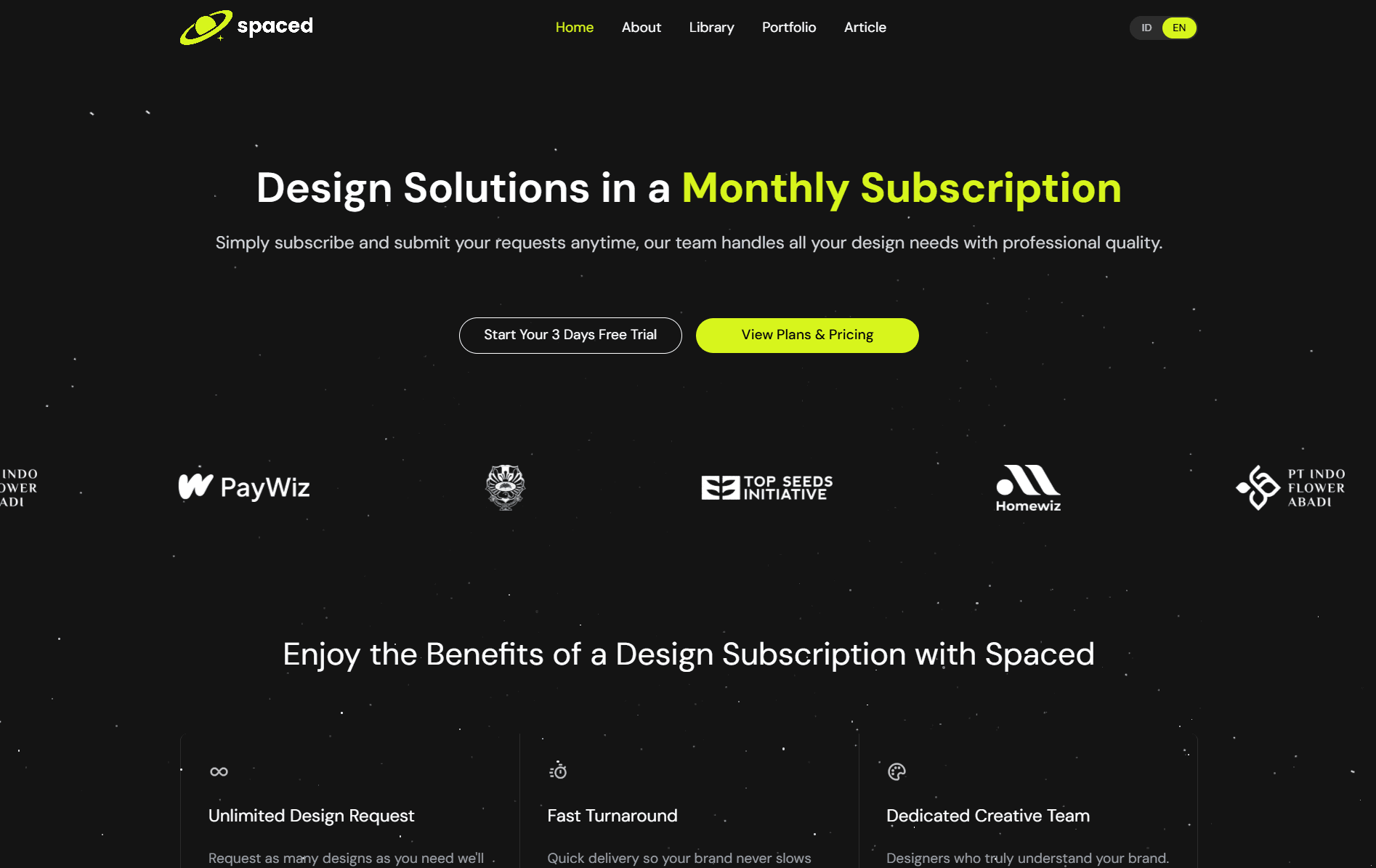 Landing page — penawaran langganan desain bulanan