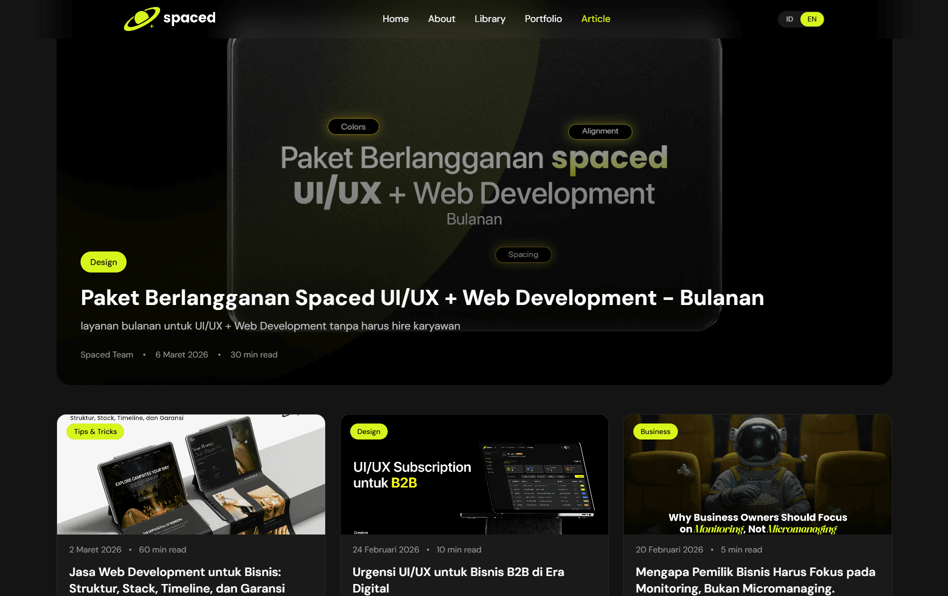 Halaman artikel dengan konten dari CMS